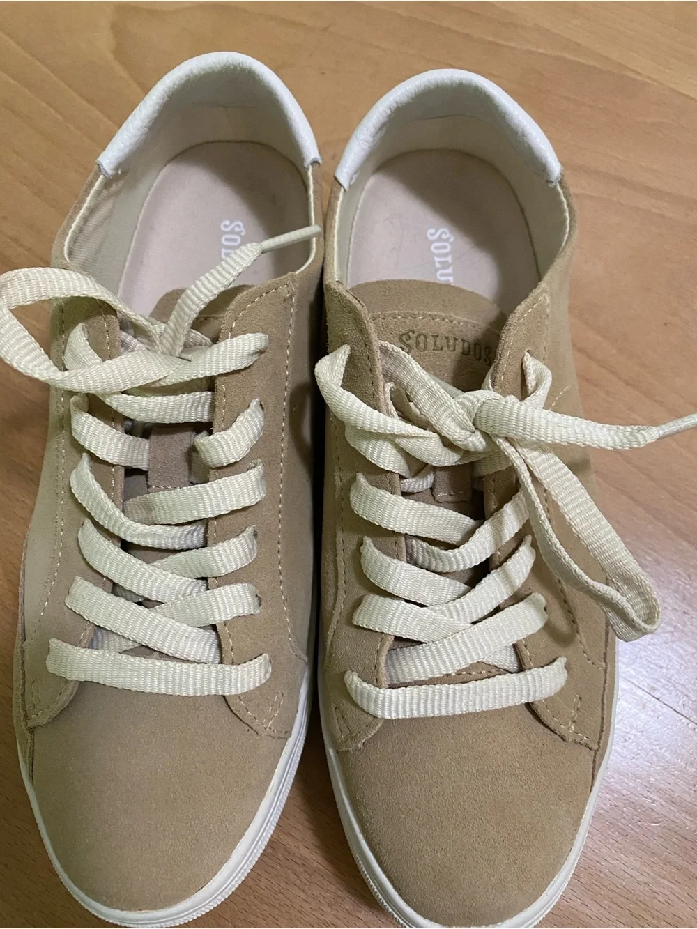 LIKE NEW SOLUDOS IBIZA Leather Sneaker Brown Sand Cream WOMENS 7